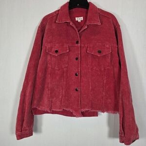 POL Red Corduroy Raw Hem Cropped Trucker Jacket Size Small